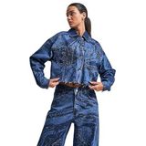 Kadın Mavi Renk Parlak Taş Detaylı Crop Fit Denim Ceket Mavi L