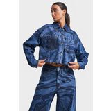 Kadın Mavi Renk Parlak Taş Detaylı Crop Fit Denim Ceket Mavi M