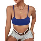 Kadın Mavi Renk Sırtı Açık Ipli Sütyen Stil Super Crop Mini Büstiyer (Mavi, M)