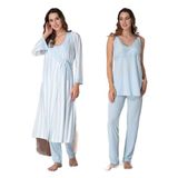 Kadın Mavi Sabahlıklı Hamile Lohusa Pijama Takım Effort, L, Effortt9034-19804IGP2717343
