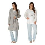 Kadın Mavi Sabahlıklı Hamile Lohusa Pijama Takımı, 2XL, E3090EF-19804IGP253609