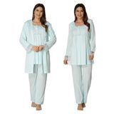 Kadın Mavi Sabahlıklı Hamile Lohusa Pijama Takımı, L, HW2401EF-89C0018313324