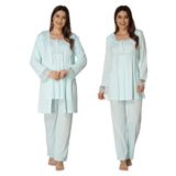Kadın Mavi Sabahlıklı Hamile Lohusa Pijama Takımı, M, HW2401EF-19804IGP253536
