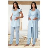 Kadın Mavi Sabahlıklı Hamile Lohusa Pijama Takımı (Mavi / 2XL)