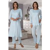 Kadın Mavi Sabahlıklı Hamile Lohusa Pijama Takımı (Mavi/S)