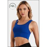 Kadın Mavi Spor Büstiyer Crop Halter Yaka Pedli Toparlayıcı Likralı Dalgıç Havuz Denize Uygun