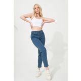 Kadın Mavi Süper Skinny Fit Esnek Likralı Yüksek Bel Denim Boyfriend Jean Kot Pantolon