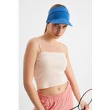 Kadin Mavi Uv Korumali Katlanabilir Ustu Acik Yumusak Siperli 100 Pamuklu Penye Tenis Vizor Sapka