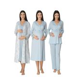 Kadın Mavi Uzun Kollu Pijama Takımı Gecelik Sabahlık Lohusa Hamile 4'lü Set, 2XL, B8096EF-19804IGP264164