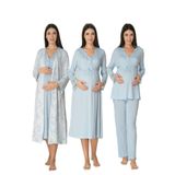 Kadın Mavi Uzun Kollu Pijama Takımı Gecelik Sabahlık Lohusa Hamile 4'lü Set, M, B8096EF-19804IGP264161