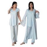 Kadın Mavi Uzun Sabahlıklı Dantelli Sabahlıklı Hamile Lohusa Pijama Takımı Effort, 2XL, B5011EF-19804IGP2715450