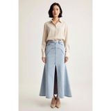 Kadın Maxi Denim Etek Yüksek Bel Yırtmaçlı Uzun Kesim%99 Pamuk Konforlu Rahat Günlük Modern Şık