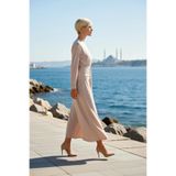 Kadın Maxi Elbise Bodycon Kayık Yaka Uzun Kol Örme Sandy Kumaş Düz Astarsız Kesim Tam Boy