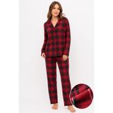 Kadın Mevsimlik Süet Uzun Kollu Pijama Takımı | Uzun Kol, Süet Kumaş, Düğmeli Yaka, Ekose & Leopar Desen, Pantolon Dahil