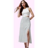 Kadın Midi Boy Puantiyeli Etek Yüksek Bel A Line Shally Dokuma Viskoz Yazlık Günlük Kullanım - Ekru - 38