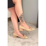 Kadın Mila Bej Kroko Fiyonklu 3,5 cm Blok Topuklu Stiletto / Ayakkabı