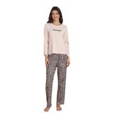 Kadın Milan Kumaş Leopar Desen Bisiklet Yaka Uzun Kollu Pijama Takımı