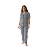 Kadın Milan Kumaş Önü Düğmeli Mevsimlik Kısa Kol Pijama Takımı-Çok Renkli-2XL