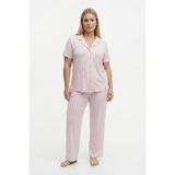 Kadın Milan Kumaş Önü Düğmeli Mevsimlik Kısa Kol Pijama Takımı-Pembe-5XL