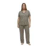 Kadın Milan Kumaş Önü Düğmeli Mevsimlik Kısa Kol Pijama Takımı-Siyah-2XL