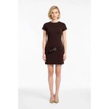 Kadın Mini Elbise Bisiklet Yaka Kısa Kollu Kemerli Bodycon Kesim Dokuma Kumaş Rahat Gündüz Gece