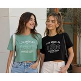 Kadın Mint Yeşili Crop Tişört Baskılı Yazlık Basic Kısa Kollu