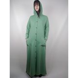 Kadın Mint Yeşili Düğmeli Kapüşonlu Uzun Kollu Çift Cepli Uzun Mevsimlik Kap Pardesü - 3XL