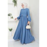 kadın moda giyim tesettür elbise 2449 Mavi 46