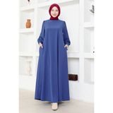 Kadın Moda Giyim Tesettür Elbise Ferace 2696 - Indigo - 44