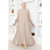 Kadın Moda Giyim Tesettür Elbise Ferace 2696 - Vizon - 48