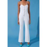Kadın Moda İnce Askılı Boru Paça V Yaka Düz Desen Uzun Askılı Kalp Yaka Wide Leg Denim Tulum