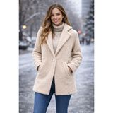 Kadın Moda Koyun Tüyü Spor Mont - Astarlı,Soğuk Geçirmez,Günlük & Kış Montu - L - XL - Açık Ekru