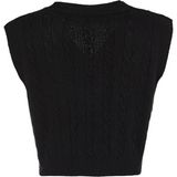 Kadın Moda Şık Crop V Yaka Kolsuz Saç Örgü Crop Triko Süveter - Siyah
