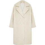 Kadın Moda Şık Oversize Ceket Yaka Uzun Düz Astarlı Oversize Geniş Kesim Uzun Yünlü Kaşe Kaban - Ekru - 36