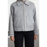Kadın Moda Şık Oversize Gömlek Yaka Standart Düz Astarlı Oversize Kaşe Ince Ceket Mont - Gri
