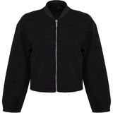 Kadın Moda Şık Oversize Hakim Yaka Standart Düz Astarlı Oversize Kaşe Bomber Ceket Mont - Siyah