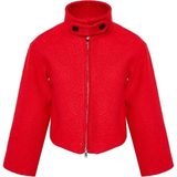 Kadın Moda Şık Regular Dik Yaka Standart Düz Astarlı Yaka Detaylı Buklet Ince Ceket Mont - Kırmızı