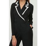 Kadın Moda Standart Kol Boru Paça Ceket Yaka Düz Desen Uzun Düğmeli Dokuma Tulum