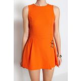 Kadın Moda Standart Kol Geniş Paça Bisiklet Yaka Kısa Mini Şort Etekli Kemer Detaylı Dokuma Tulum