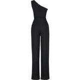 Kadın Moda Tek Kol Boru Paça Asimetrik Yaka Düz Desen Uzun Tek Omuz Maxi Geniş Paça Dokuma Tulum
