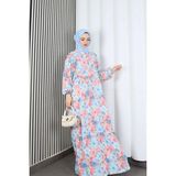 Kadın Modal Kumaş Çiçek Desenli Tesettür Yarım Pat Düğmeli Yazlık Elbise Bebe Mavisi HNT2130 - 44
