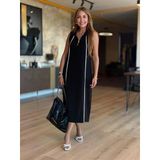 Kadın Modal Kumaş Şerit Detaylı Fermuarlı Midi Elbise