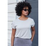 Kadın Modal Penye Geniş Sıfır Yaka Düşük Omuzlu Apoletli Kısa Kol T-shirt Bluz-Taş