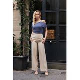 Kadın Modal Penye Geniş Sıfır Yaka Omuzu Dekolteli Aksesuarlı Düşük Omuz Bluz-Indigo - İndigo - XL