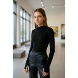 Kadın Modern Stil Siyah Parmak Detaylı Esnek Uzun Kollu Body