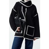 Kadın Modern Tarz Oversize Bisiklet Yaka Midi Triko Hırka