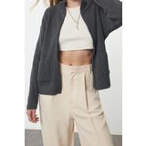 Kadın Modern Tarz Oversize Dik Yaka Regular Triko Hırka