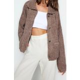 Kadın Modern Tarz Oversize Polo Yaka Regular Triko Hırka