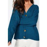 Kadın Modern Tarz Oversize V Yaka Midi Triko Hırka
