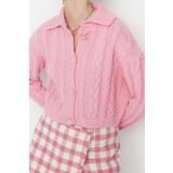 Kadın Modern Tarz Regular Polo Yaka Crop Triko Hırka